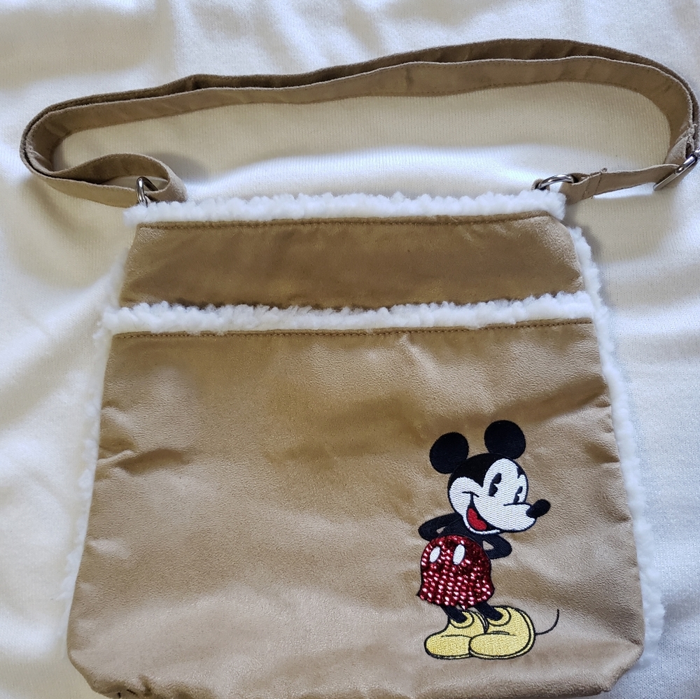 NWOT Disney Faux Suede Mickey Mouse Crossbody Bag